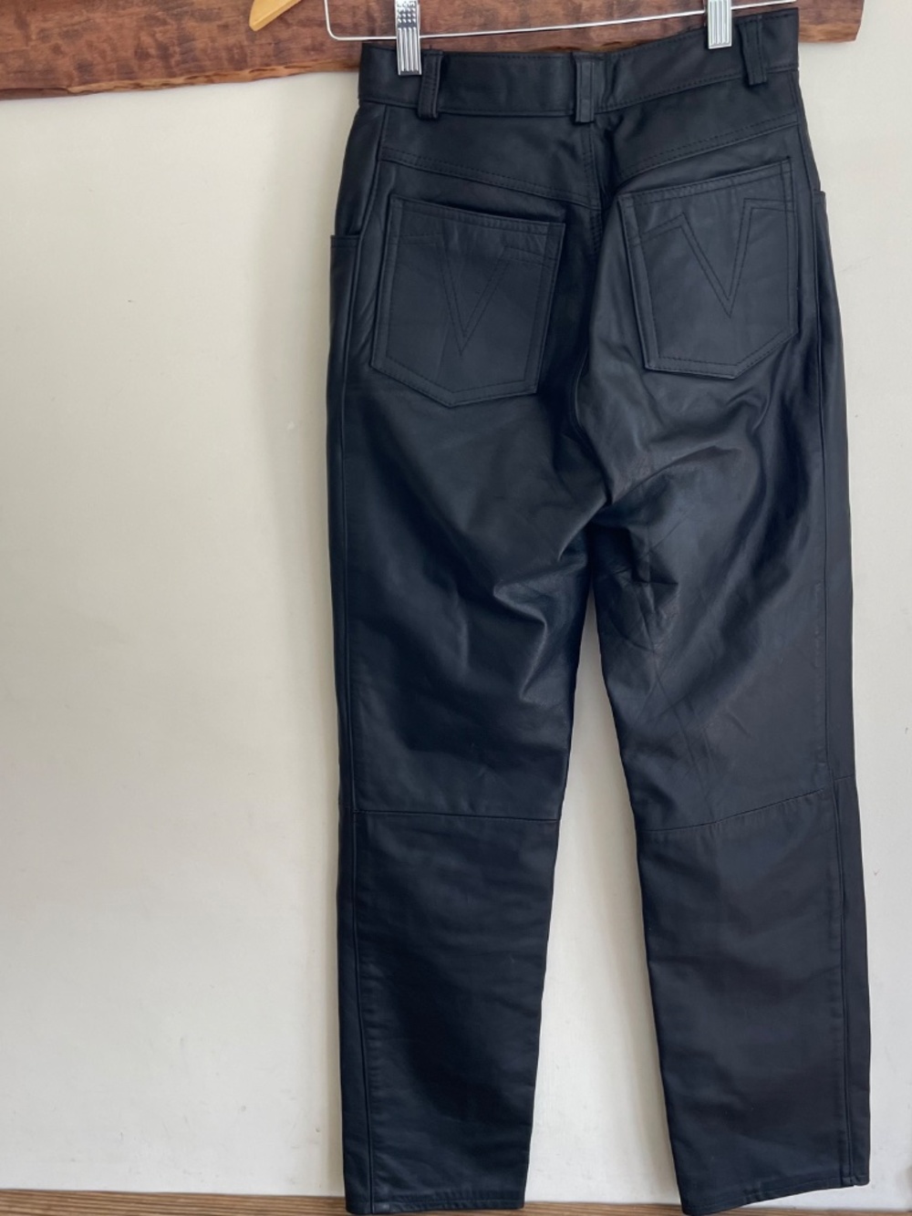 Vintage Reed Sportswear Genuine Black Leather High Waist straight Moto Pants XS - Picture 4 of 13